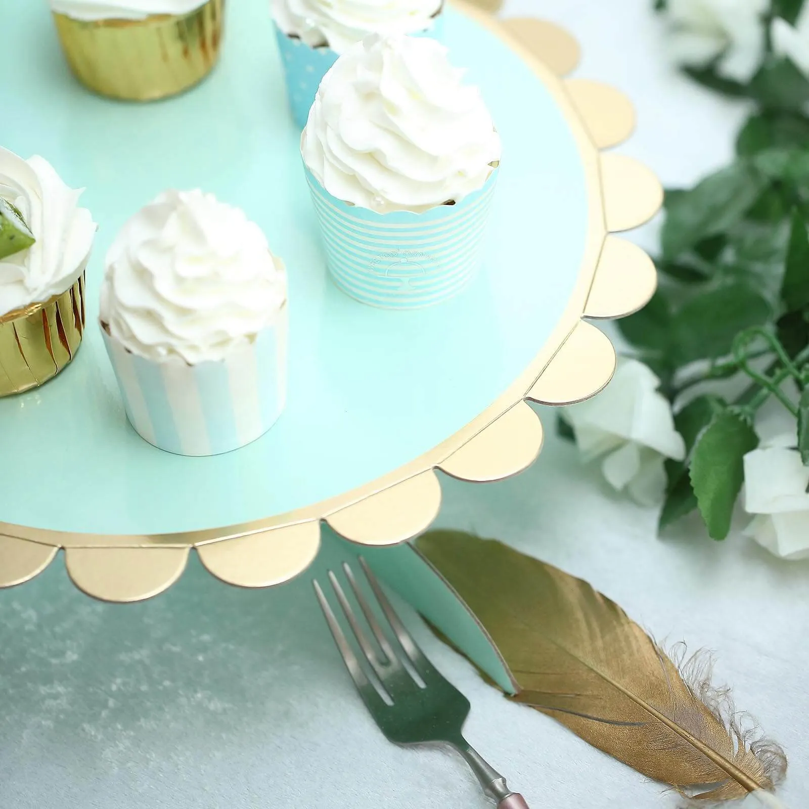 1-Tier Gold/Mint Cardboard Cupcake Dessert Cake Stand Holder 13"