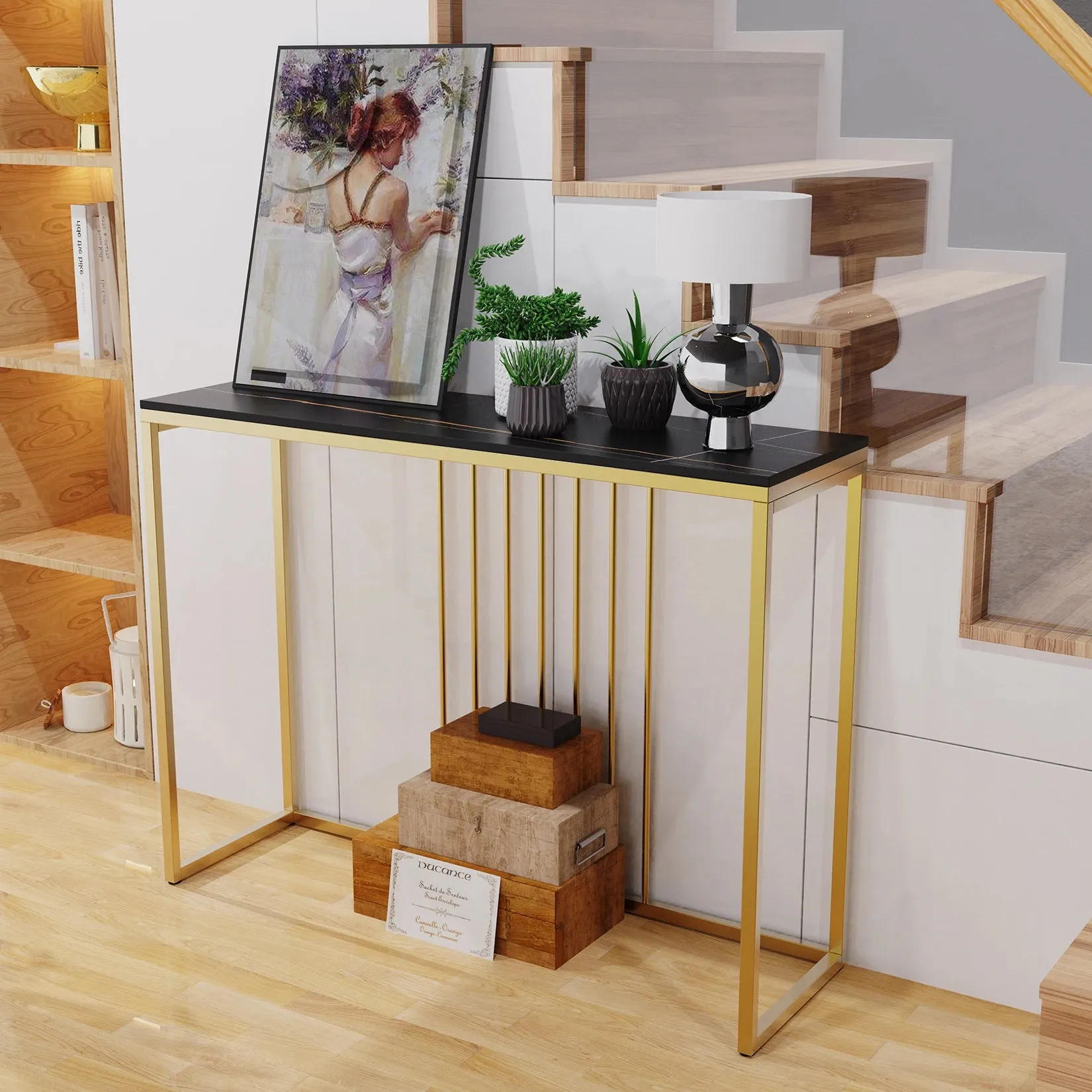 100Cm Real Marble Console Table Slim Industrial