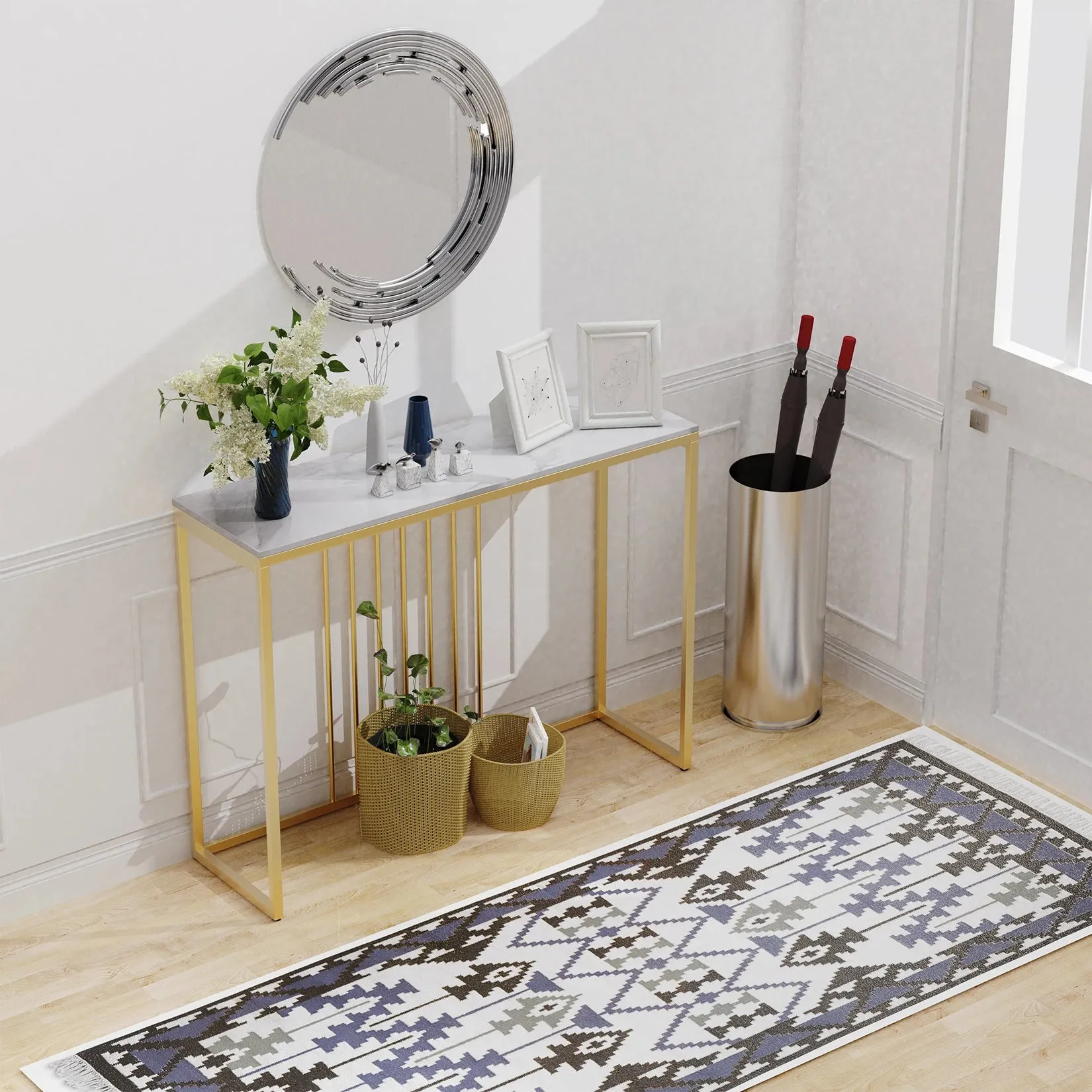 100Cm Real Marble Console Table Slim Industrial