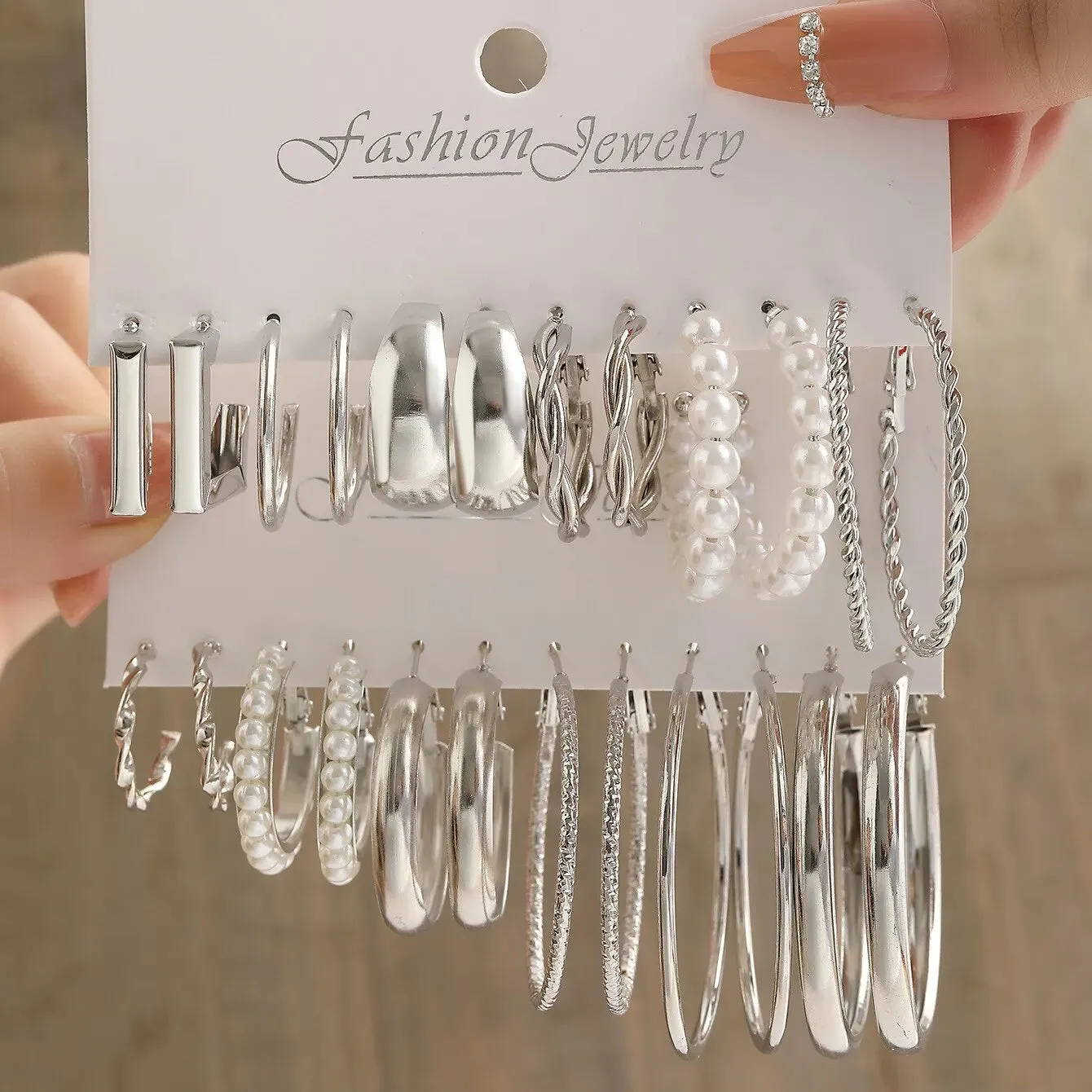 12pc Silver Alloy Square Geometric Vintage Earrings Set