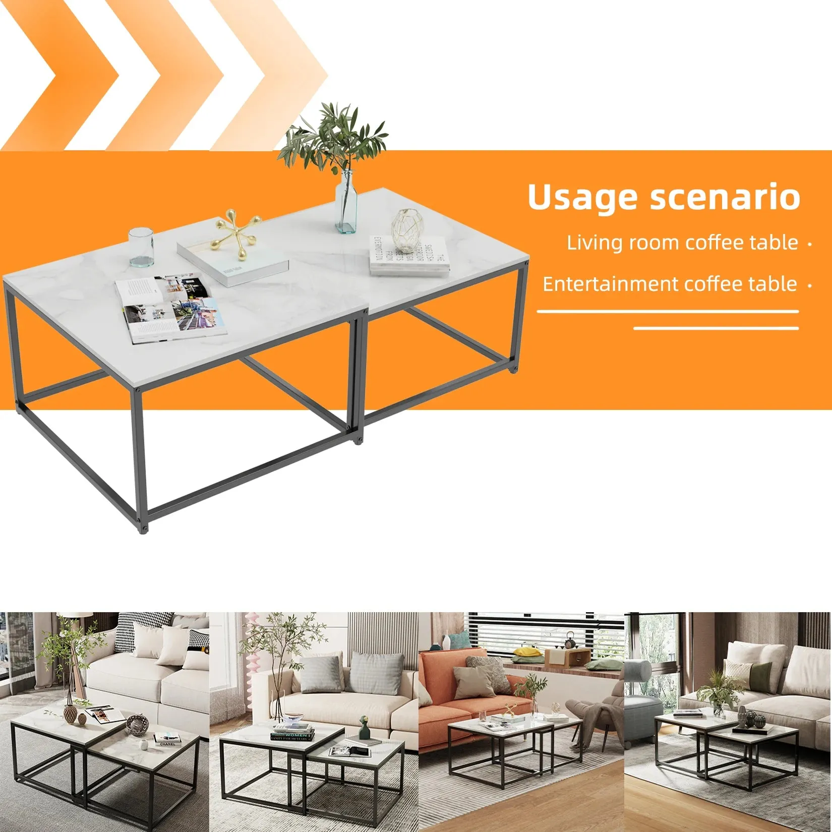 2 Marble Nesting Coffee Tables Living Room Display End Side Accent Furniture Occasional Set