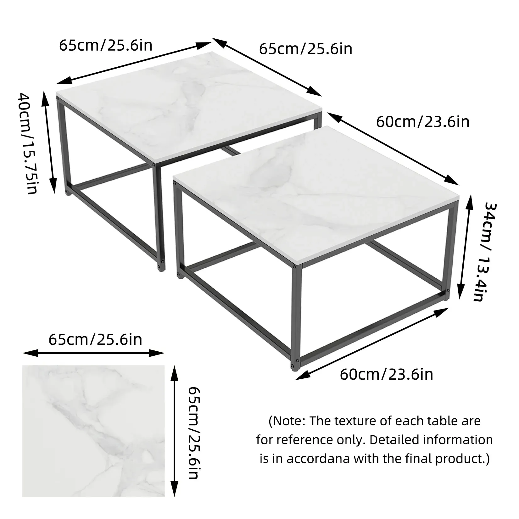 2 Marble Nesting Coffee Tables Living Room Display End Side Accent Furniture Occasional Set