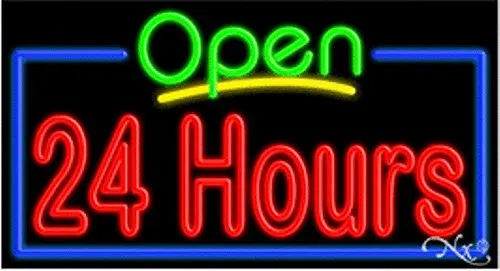 24 Hours Open Handcrafted Energy Efficient Glasstube Neon Signs