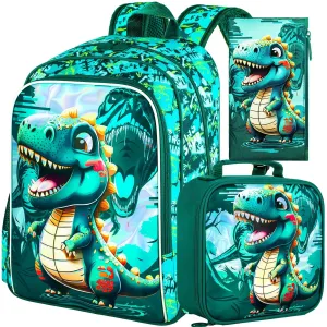 3 Piece Boys Backpack Set With Lunch Box Water Resistant For Preschool