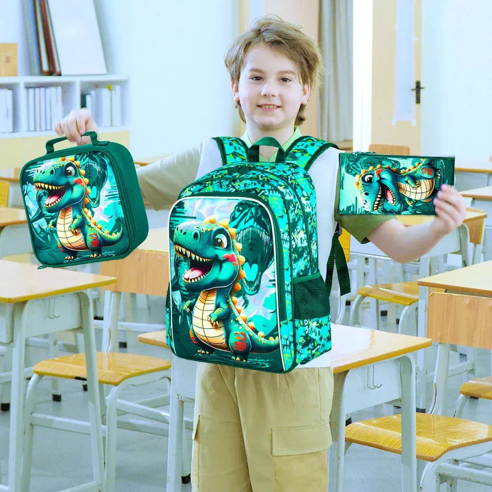 3 Piece Boys Backpack Set With Lunch Box Water Resistant For Preschool