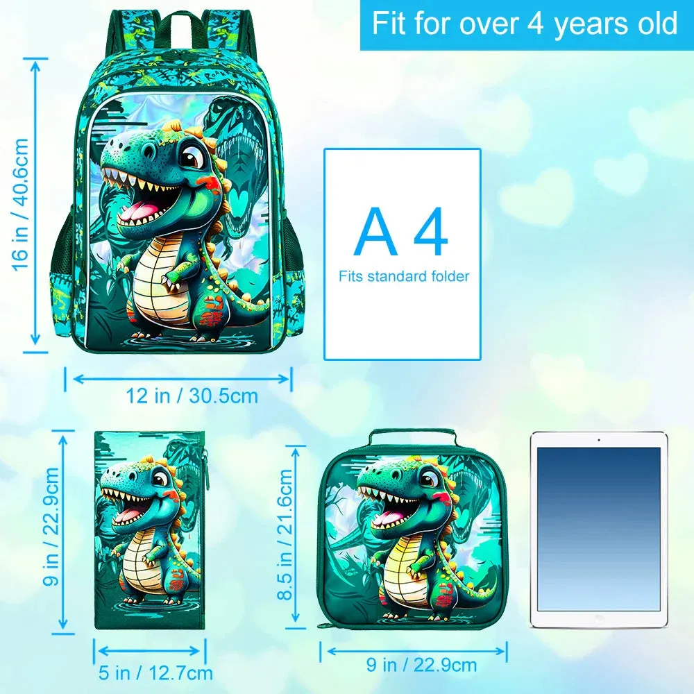 3 Piece Boys Backpack Set With Lunch Box Water Resistant For Preschool
