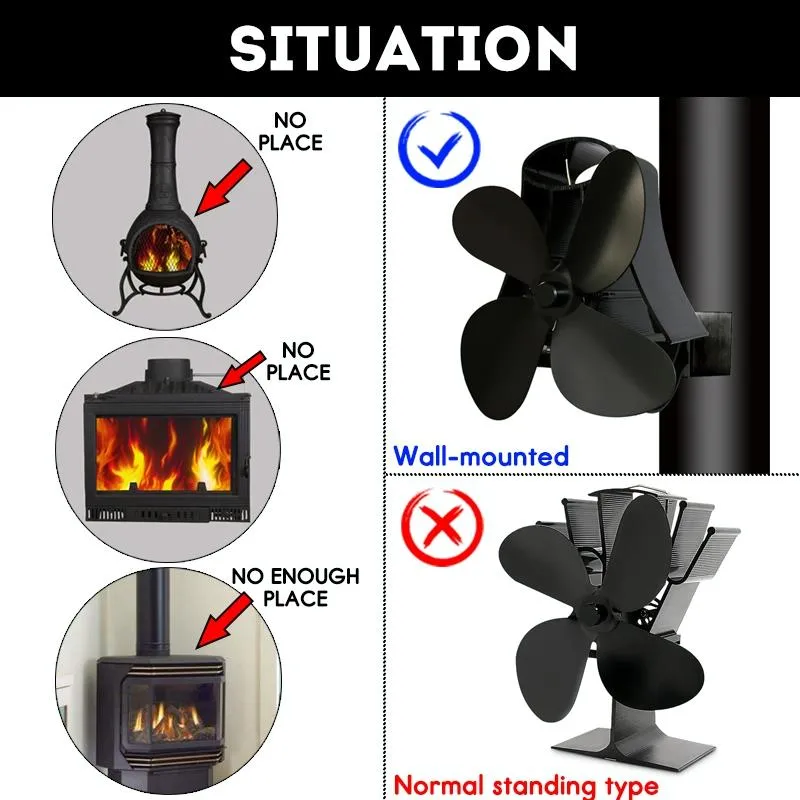 4-blade Heat Powered Fireplace Stove Fan - Aluminum