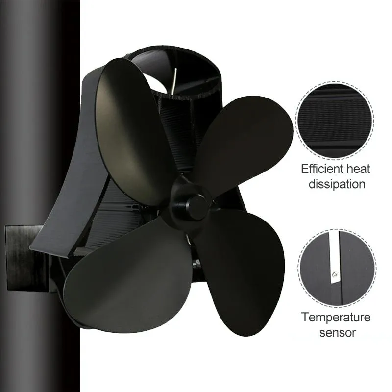 4-blade Heat Powered Fireplace Stove Fan - Aluminum