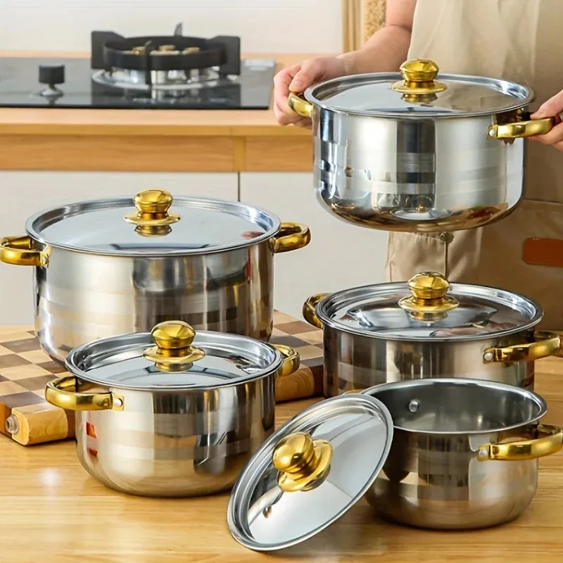 5 Piece Stainless Steel Cookware Set For Multi Purpose Stoves Non Stick Scratch Resistant Dishwasher Safe