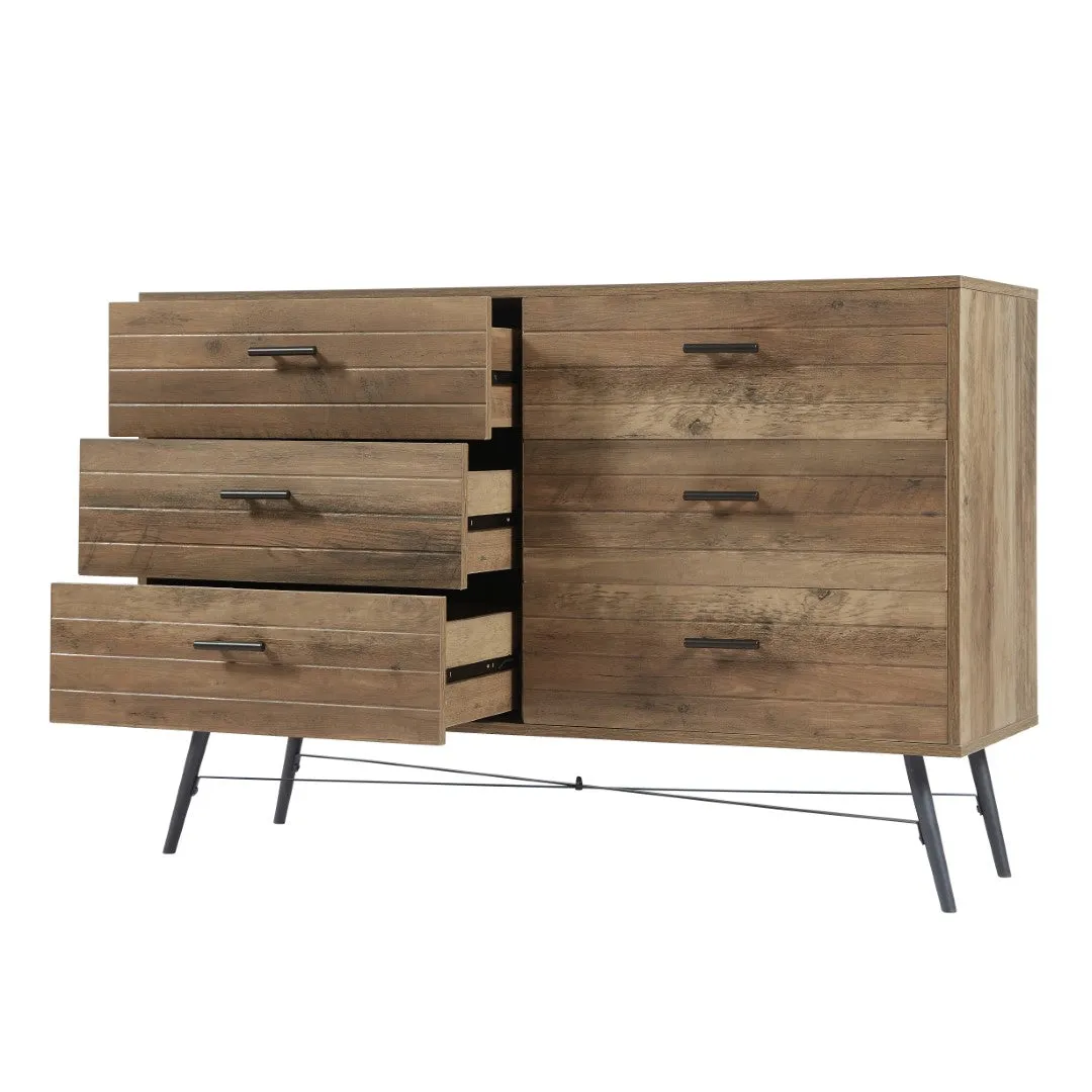 6-Drawer Chest Dresser TV Stand, Bedroom Furniture Storage Tower, 47.2"W x 15.7"D x 31.5"H, Rustic Walnut