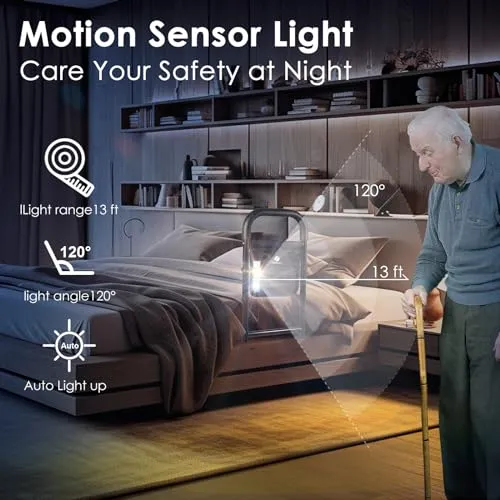 Bed Rails for Elderly Adults Assist Safety with Motion Light for Seniors Hand Bar Grab with Storage Pocket Patent Stabilizer with Fixing Strap, Support Up to 300lbs