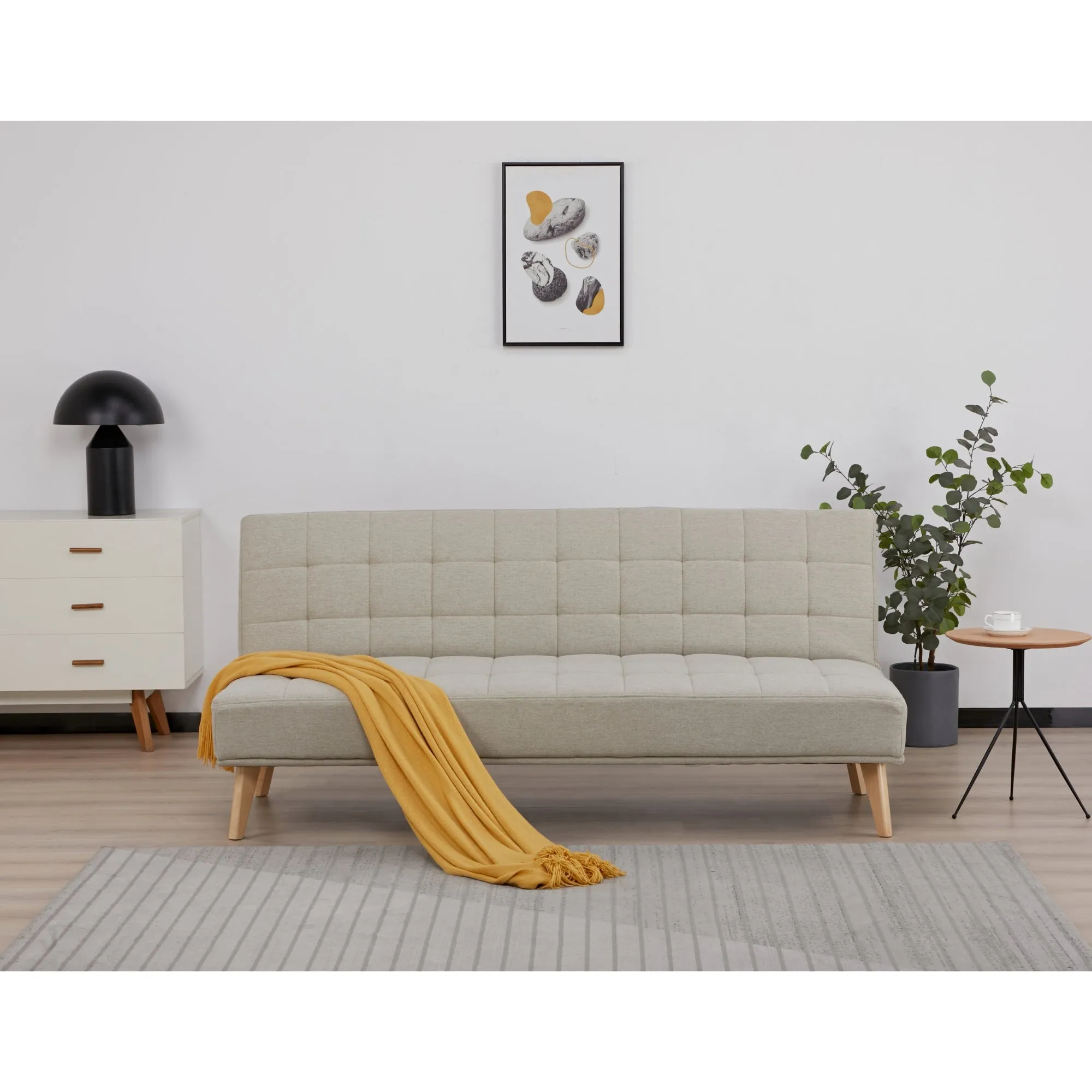 Beige 3 Seater Scandinavian Sofa Bed, Foam & S Springs