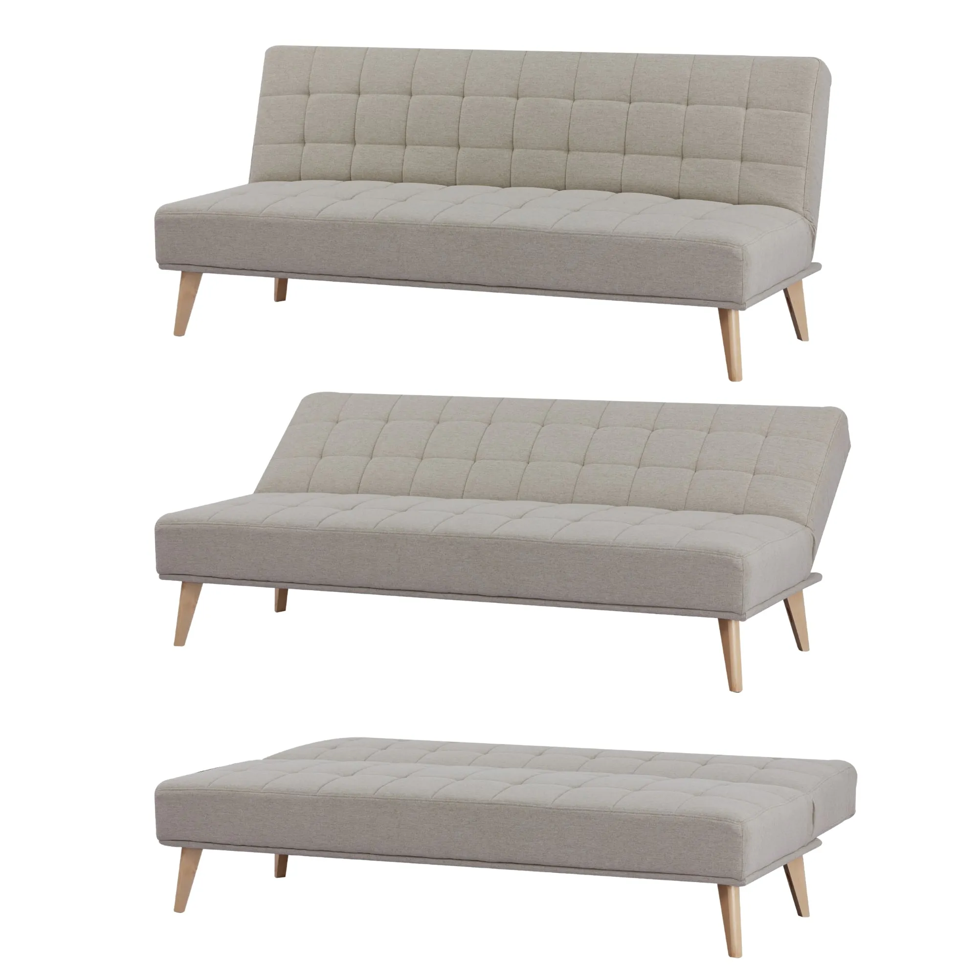 Beige 3 Seater Scandinavian Sofa Bed, Foam & S Springs