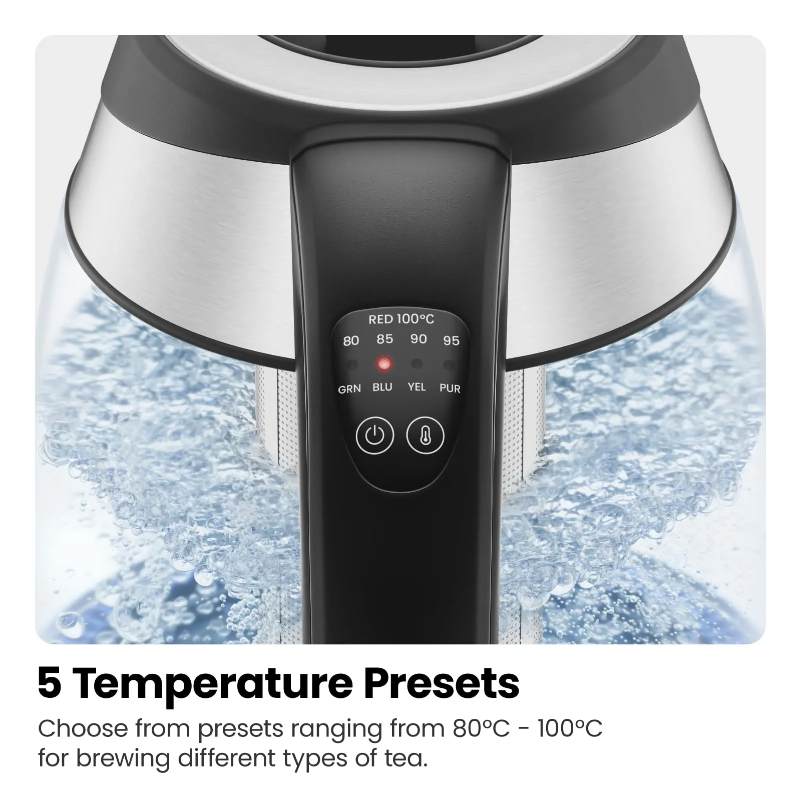 Chefman Electric Kettle with Temperature Control, 5 Presets LED Indicator Lights, Removable Tea Infuser, Glass Tea Kettle & Hot Water Boiler, 360 Swivel Base, BPA Free, Stainless Steel, 1.8 Liters