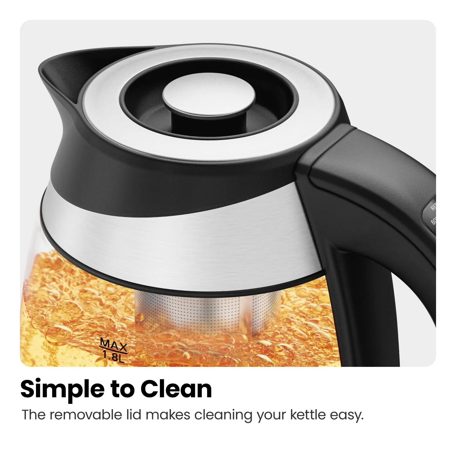 Chefman Electric Kettle with Temperature Control, 5 Presets LED Indicator Lights, Removable Tea Infuser, Glass Tea Kettle & Hot Water Boiler, 360 Swivel Base, BPA Free, Stainless Steel, 1.8 Liters