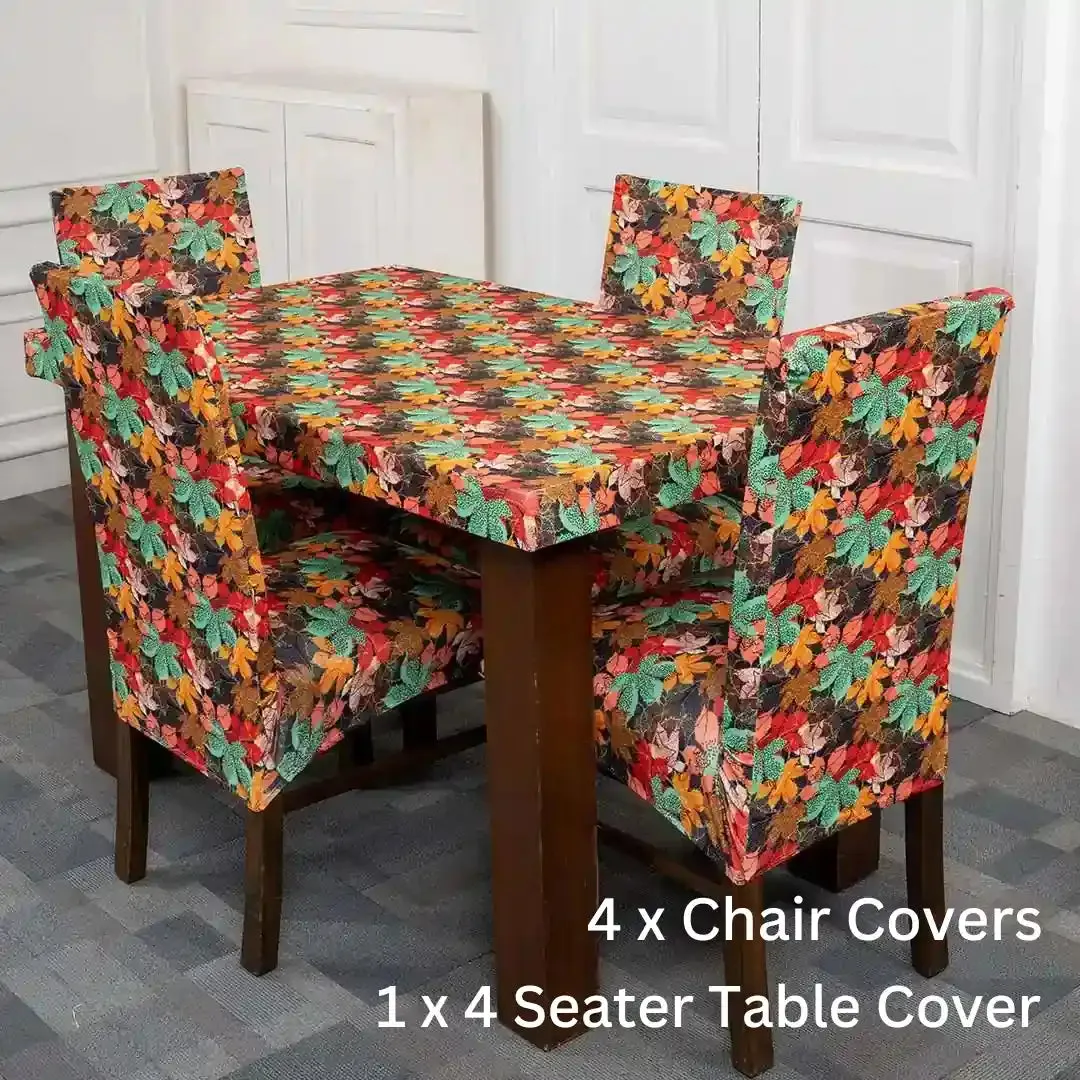 DivineTrendz Exclusive - Autumn Leaves Designers Elastic Chair & Table Cover
