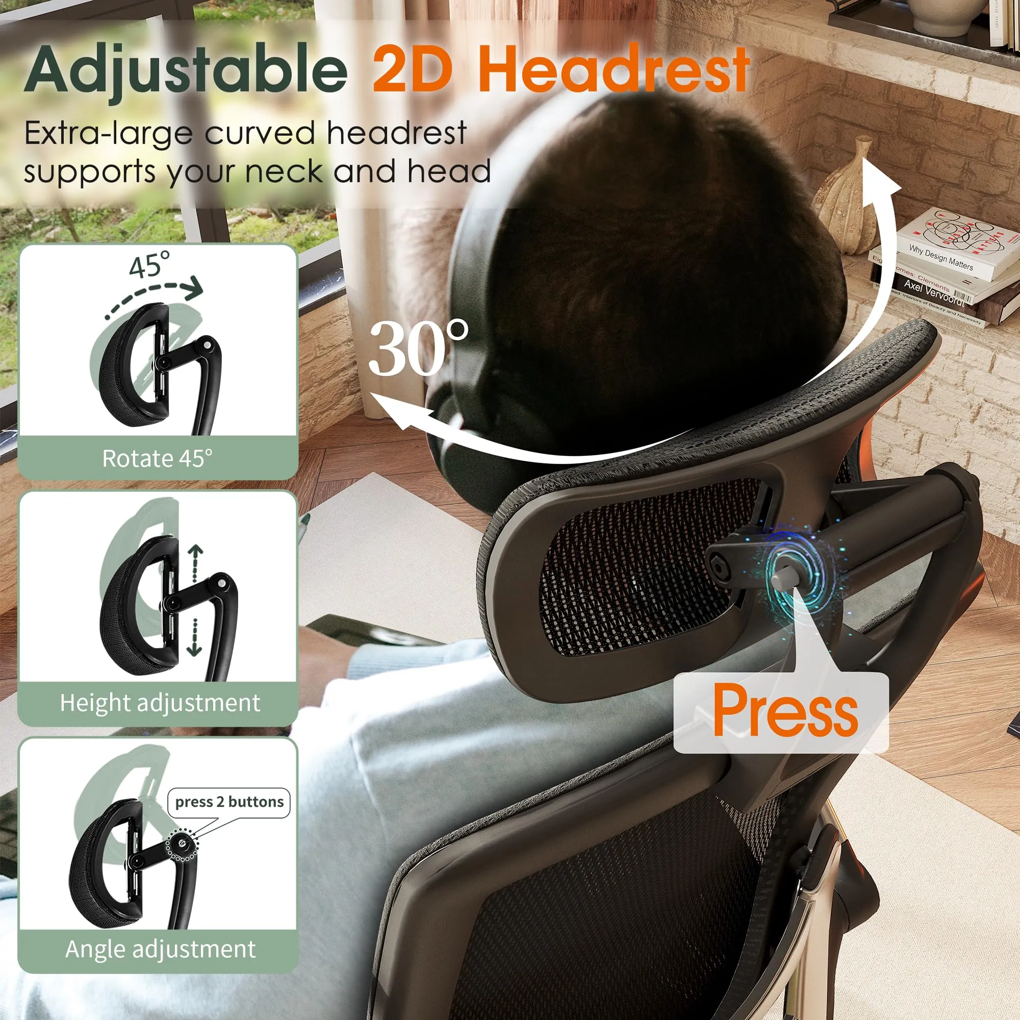 GABRYLLY Ergonomic Office Chair, High Back Home Desk Chair with Headrest, Flip-Up Arms, 90-120 Tilt Lock and Wide Cushion, Big and Tall Mesh Chairs for Man Woman, Black Task Chair