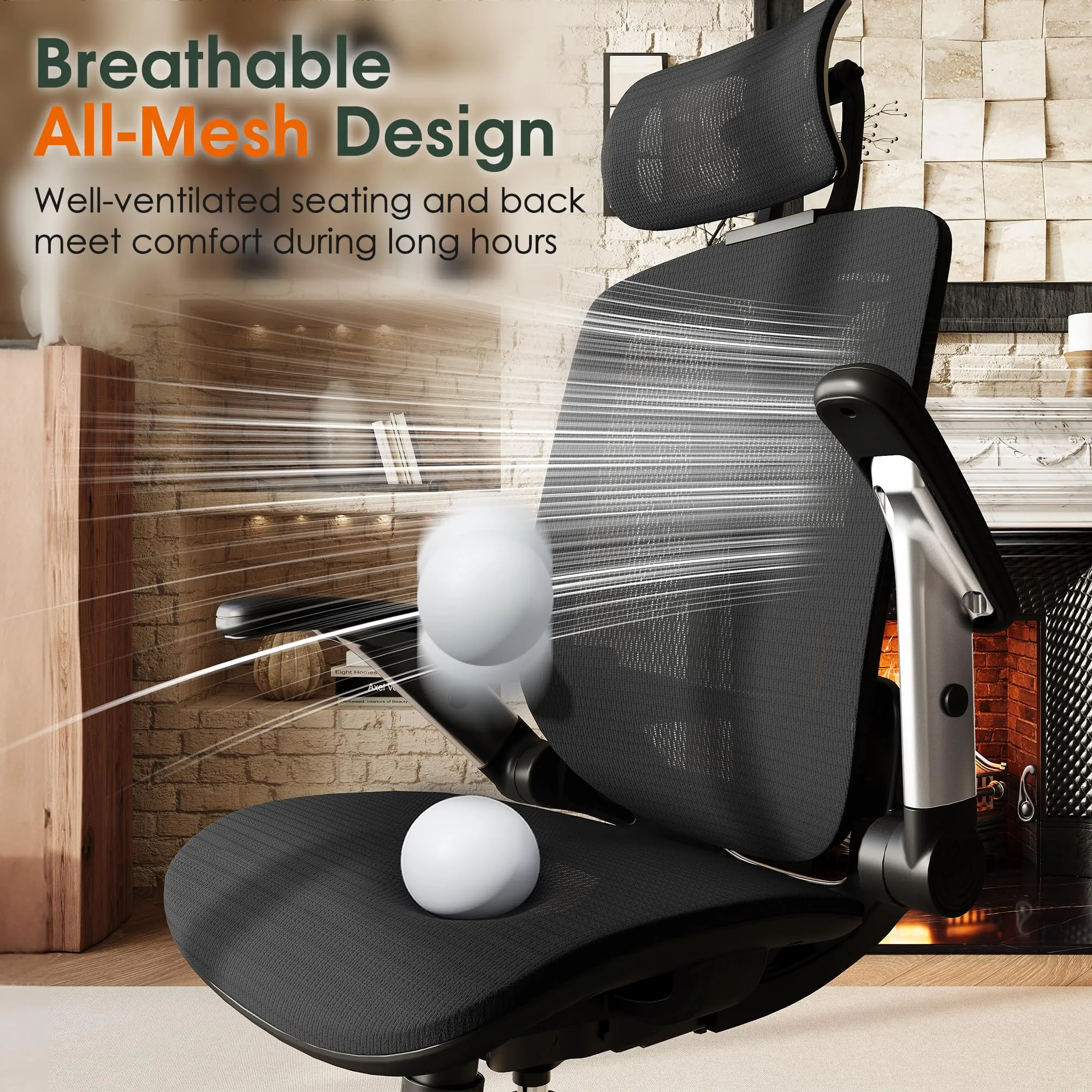 GABRYLLY Ergonomic Office Chair, High Back Home Desk Chair with Headrest, Flip-Up Arms, 90-120 Tilt Lock and Wide Cushion, Big and Tall Mesh Chairs for Man Woman, Black Task Chair