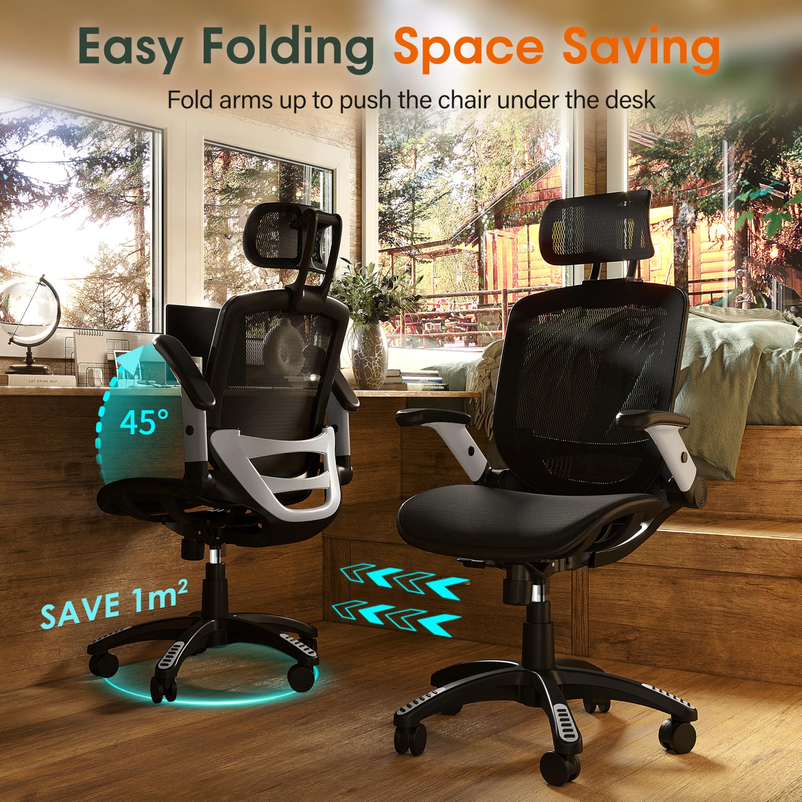 GABRYLLY Ergonomic Office Chair, High Back Home Desk Chair with Headrest, Flip-Up Arms, 90-120 Tilt Lock and Wide Cushion, Big and Tall Mesh Chairs for Man Woman, Black Task Chair