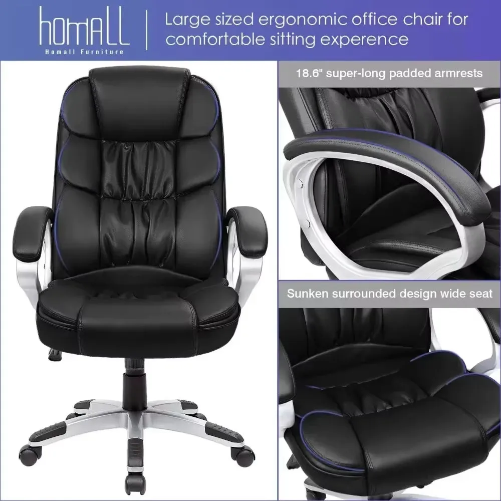High Back Office Chair Adjustable PU Leather Desk Chair Modern Executive with Padded Armrests