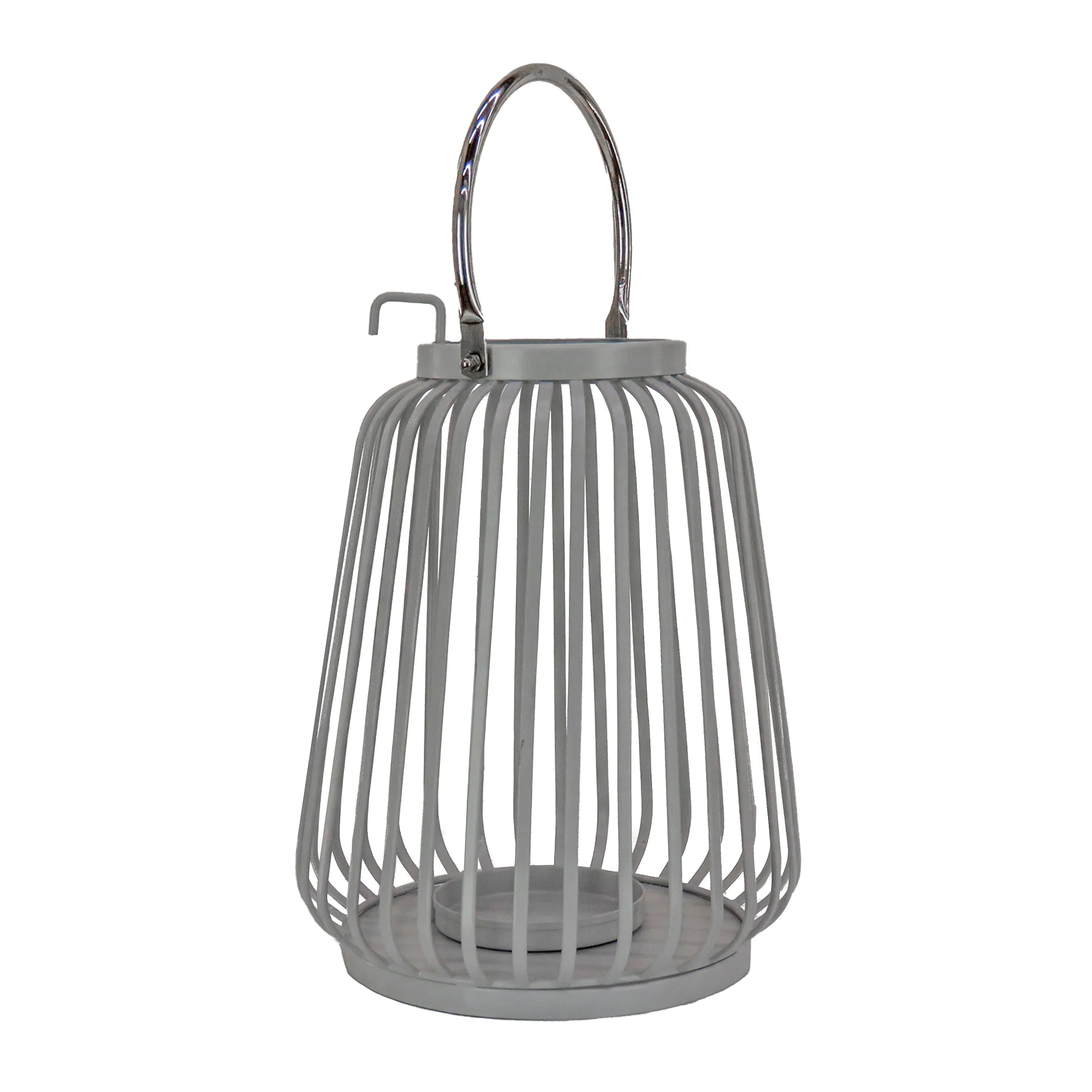 National Outdoor Living Lantern Candleholder, Metal, Glacier Gray, Modern Design and Finish, Includes Metal Handle13 Inches