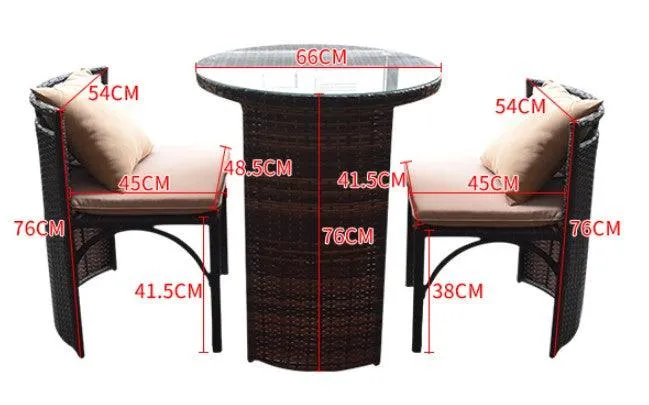Space Saving Outdoor Furniture  Set, Round Rattan Table with 2 Chairs | HELENA