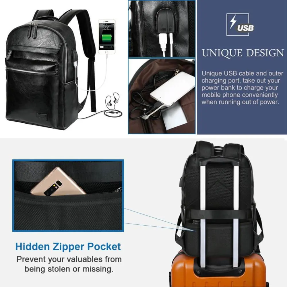 Vbiger PU Leather Backpack Trendy Business Backpacks Large-capacity Laptop Bags